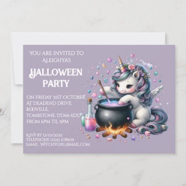 Whimsical Unicorn Halloween Party  Invitation (Front)