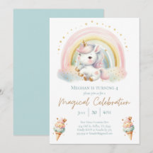 Whimsical Unicorn, Ice Cream & Rainbow Birthday