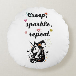 Whimsical Unicorn Line Art – "Creeper, Sparkle, Re Round Cushion