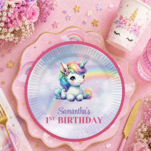 Whimsical Unicorn Magical Day Girl Birthday Plates