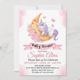 Whimsical Unicorn Moon Baby Shower For Baby Girl Invitation