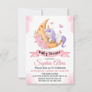 Whimsical Unicorn Moon Baby Shower For Baby Girl Thank You Card
