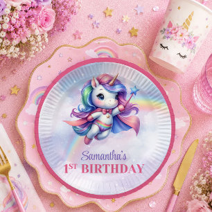 Whimsical Unicorn Pastel Colours Girl Party Paper Plate
