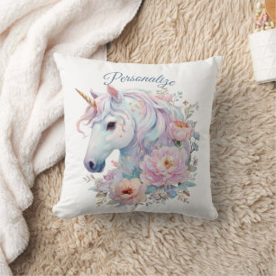 Whimsical Unicorn Pastel Floral Accents Cushion
