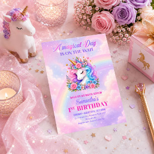 Whimsical Unicorn Pastel Girl Birthday Invitation