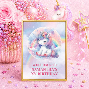 Whimsical Unicorn Pastel Girl Birthday Welcome Sig Poster