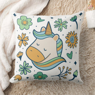 Whimsical Unicorn & Retro Floral Pattern Cushion