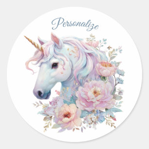 Whimsical Unicorn with Pastel Floral Accents Classic Round Sticker