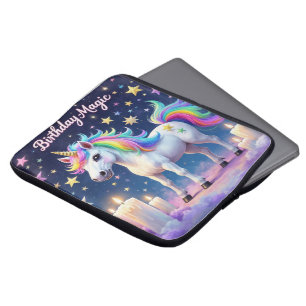 Whimsical unicorn with rainbow Birthday Magic art Laptop Sleeve