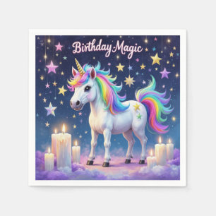 Whimsical unicorn with rainbow Birthday Magic art Napkin