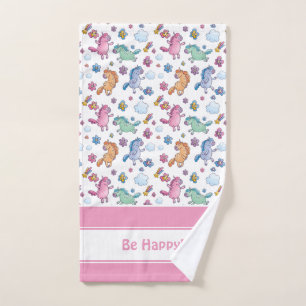 Whimsical Unicorns and Bright Pretty Flowers Bath Towel Set