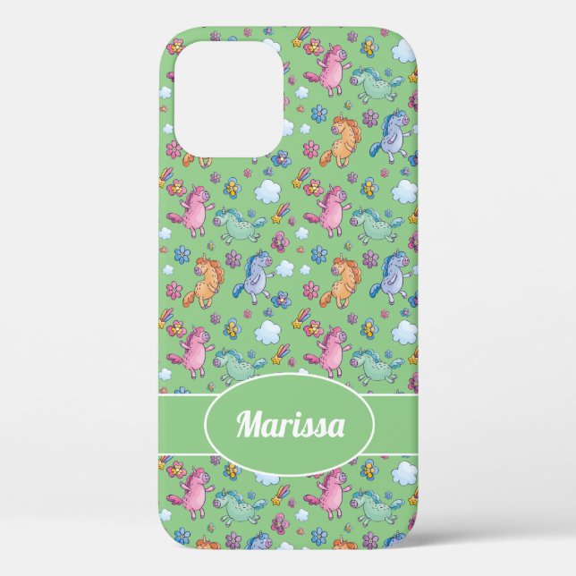 Whimsical Unicorns and Bright Pretty Flowers Case-Mate iPhone Case (Back)