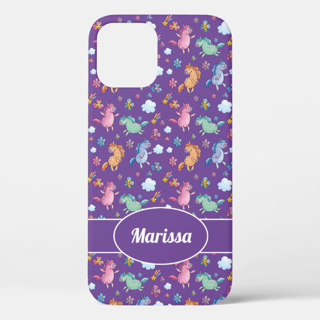 Whimsical Unicorns and Bright Pretty Flowers Case-Mate iPhone Case (Back)