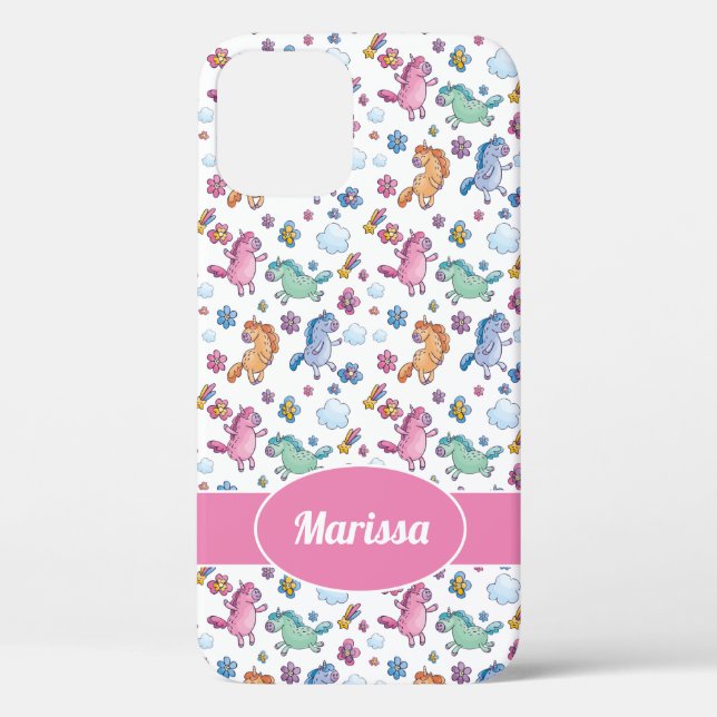 Whimsical Unicorns and Bright Pretty Flowers Case-Mate iPhone Case (Back)