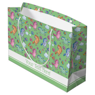 Whimsical Unicorns and Bright Pretty Flowers Large Gift Bag