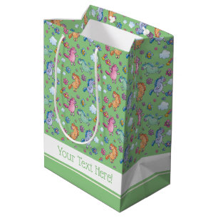 Whimsical Unicorns and Bright Pretty Flowers Medium Gift Bag