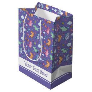 Whimsical Unicorns and Bright Pretty Flowers Medium Gift Bag