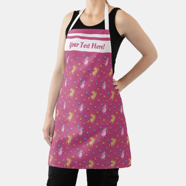 Whimsical Unicorns and Pretty Flowers Pattern Apron (Insitu)
