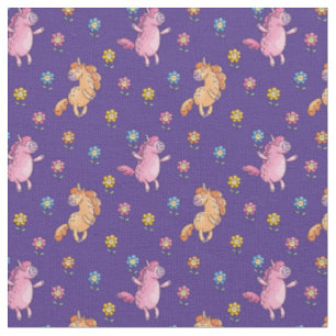 Whimsical Unicorns and Pretty Flowers Pattern Fabric
