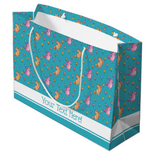 Whimsical Unicorns and Pretty Flowers Pattern Large Gift Bag