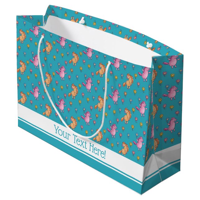 Whimsical Unicorns and Pretty Flowers Pattern Large Gift Bag (Back Angled)