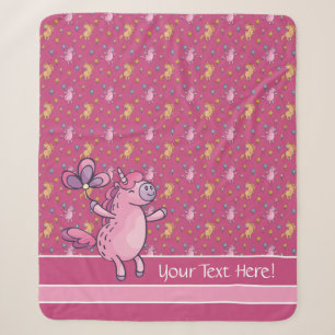 Whimsical Unicorns and Pretty Flowers Pattern Sherpa Blanket