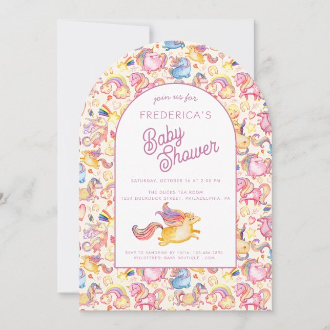 Whimsical Unicorns Baby Shower Invitation (Front)