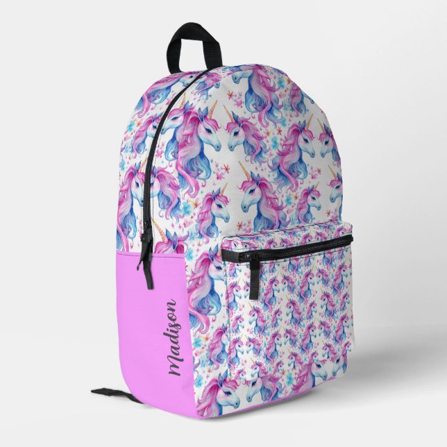 Whimsical Unicorns Cute Personalised Printed Backpack (Back Corner Left)