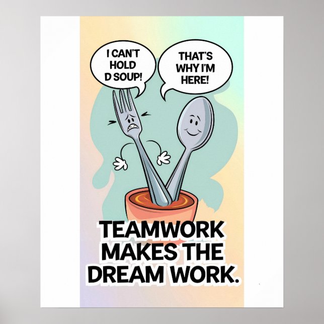 "Whimsical Utensil Teamwork Quote Kitchen Poster" Poster (Front)