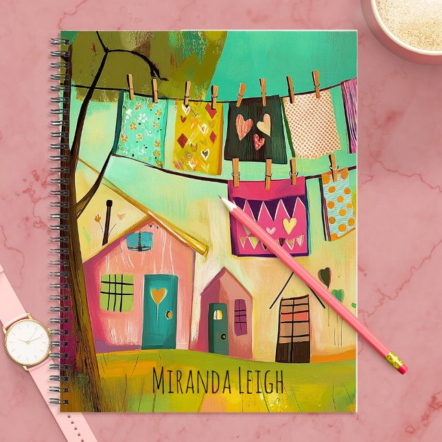 Whimsical Valentine's Clothesline Illustration Notebook (cute notebook!)