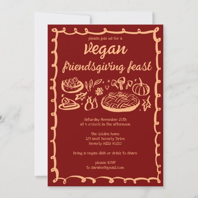 Whimsical VEGAN Thanksgiving Friendsgiving CUSTOM  Invitation (Front)