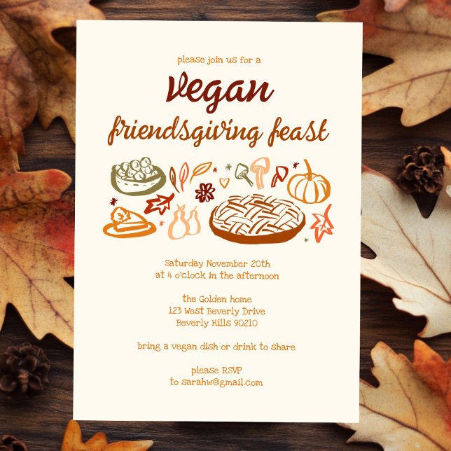 Whimsical VEGAN Thanksgiving Friendsgiving CUSTOM  Invitation (Whimsical VEGAN VEGETARIAN Thanksgiving Friendsgiving CUSTOM Invitation
)