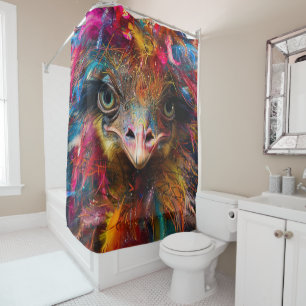 Whimsical Vibrant Coloured Wackadoodle Ostrich Bir Shower Curtain