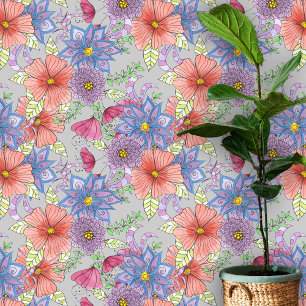 Whimsical Vibrant Colourful Floral Arrangement Wallpaper