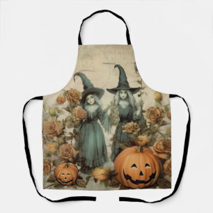Whimsical Victorian Witches Pumpkin Roses Apron
