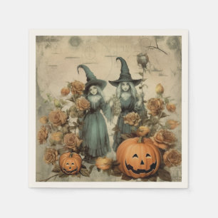 Whimsical Victorian Witches Pumpkin Roses Napkin