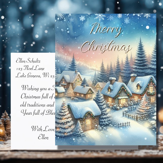 Whimsical Village Personalised Christmas Holiday Postcard (Creator Uploaded)