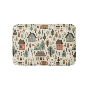 Whimsical Village with Cottages and Trees Bath Mat