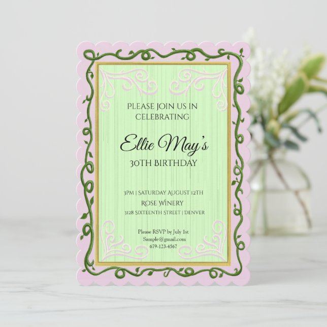 Whimsical Vine Birthday Invitation (Standing Front)