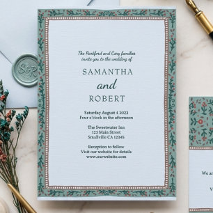 Whimsical Vine Green Blue Wedding Invitation