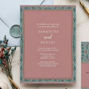 Whimsical Vine Green Blue Wedding Invitation