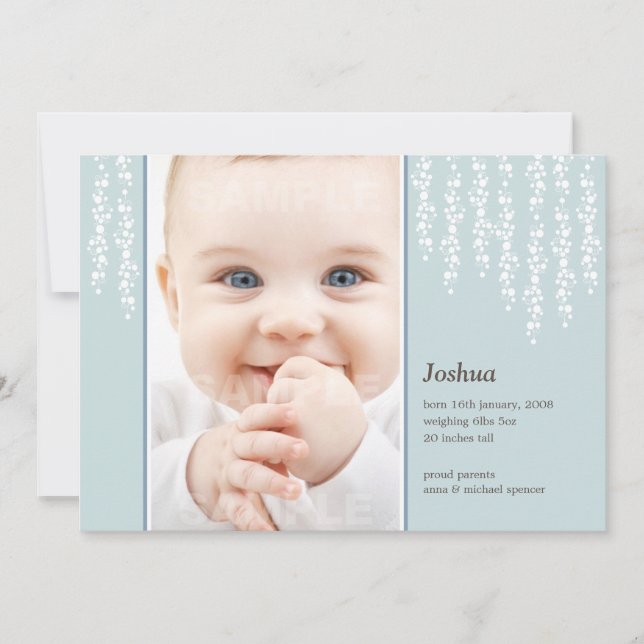 Whimsical Vines Modern Birth Announcement Card (Front)