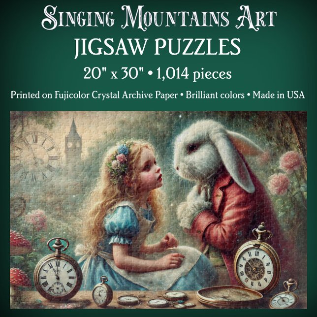 Whimsical Vintage Alice & White Rabbit Wonderland Jigsaw Puzzle (Creator Uploaded)