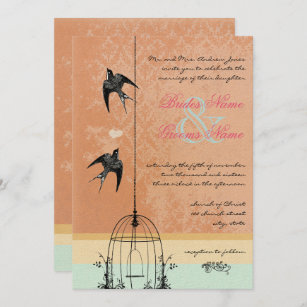 Whimsical Vintage Bird Cage Wedding Invitations