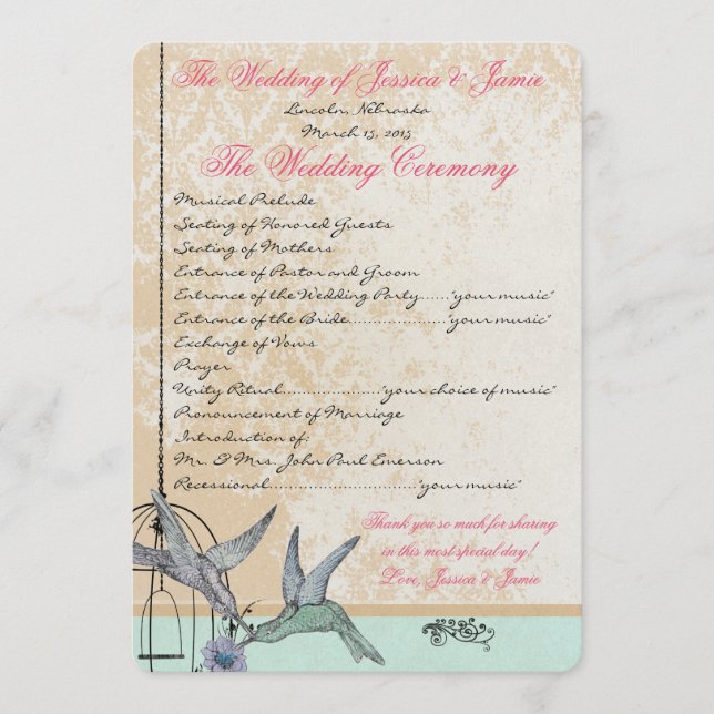 Whimsical Vintage Bird Cage Wedding Program Programme (Front)