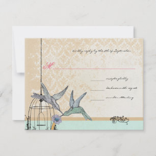 Whimsical Vintage Bird Cage Wedding RSVP Card