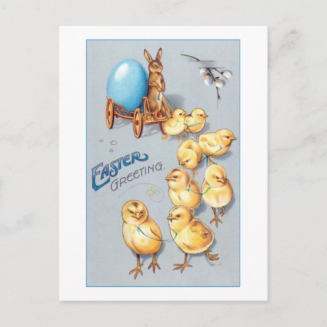 Whimsical Vintage Chicks and Easter Bunny Postcard (Front)