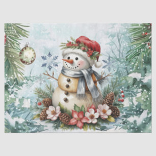Whimsical Vintage Decoupage Christmas Snowman Tissue Paper