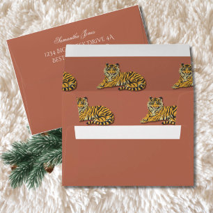 Whimsical Vintage Dimensional Illusion Pink Tiger  Envelope