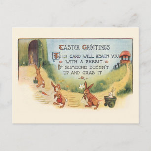 Whimsical Vintage Easter Bunnies and Greeting Postcard